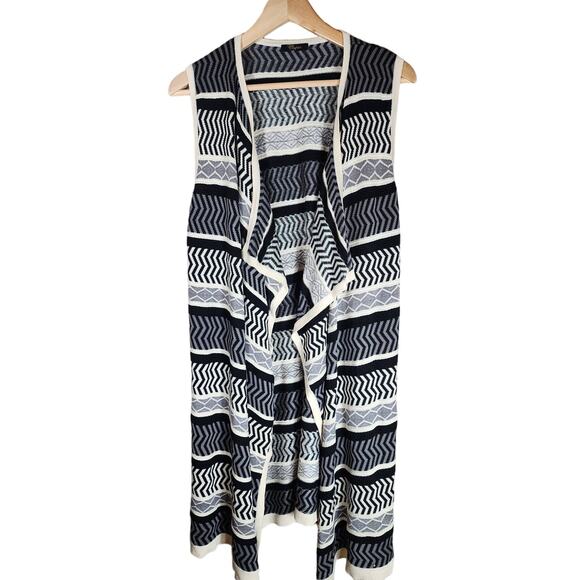 CUPIO Black Gray White Sleeveless Open Front Cardigan Duster SZ M - Picture 1 of 8